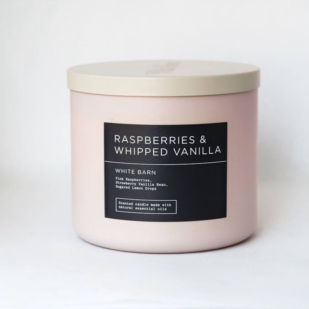 BATH AND BODY WORKS WHITE BARN raspberries & whipped vanilla 3 wicked candle